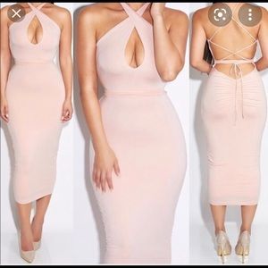JLUXLABEL Blush Pink Tie Midi Dress